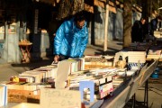 Man looks through books at fair